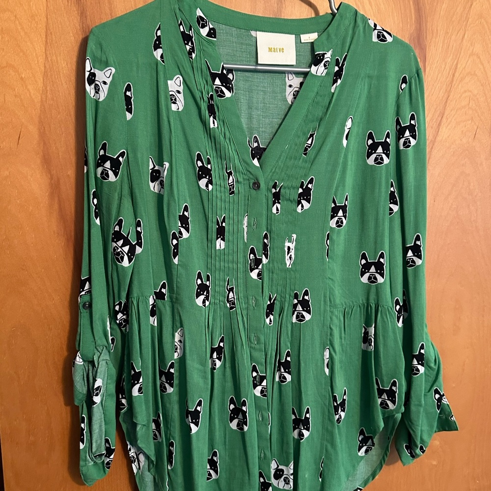 Maeve Green Dog print button up